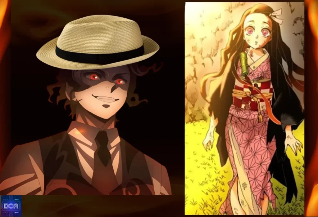 Montagem comparando Muzan Kibutsuji, que buscou por mil anos a imunidade ao sol, com Nezuko Kamado, a oni que a conquistou através de uma evolução inesperada e sua recusa em consumir humanos.