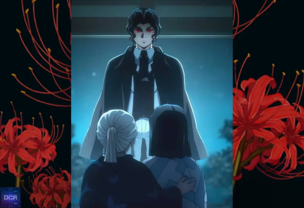 Muzan Kibutsuji confrontando o Clã Ubuyashiki, ilustrando o detalhe oculto de seu ódio pessoal pela família por eles serem um lembrete constante de sua frágil origem humana.