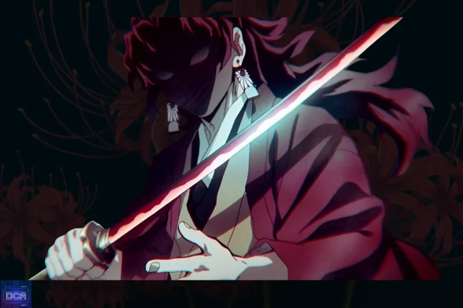 Yoriichi Tsugikuni empunhando sua lâmina Nichirin vermelha, ilustrando a verdade chocante sobre quem foi o caçador mais forte antes de Yoriichi, o criador das técnicas de respiração.