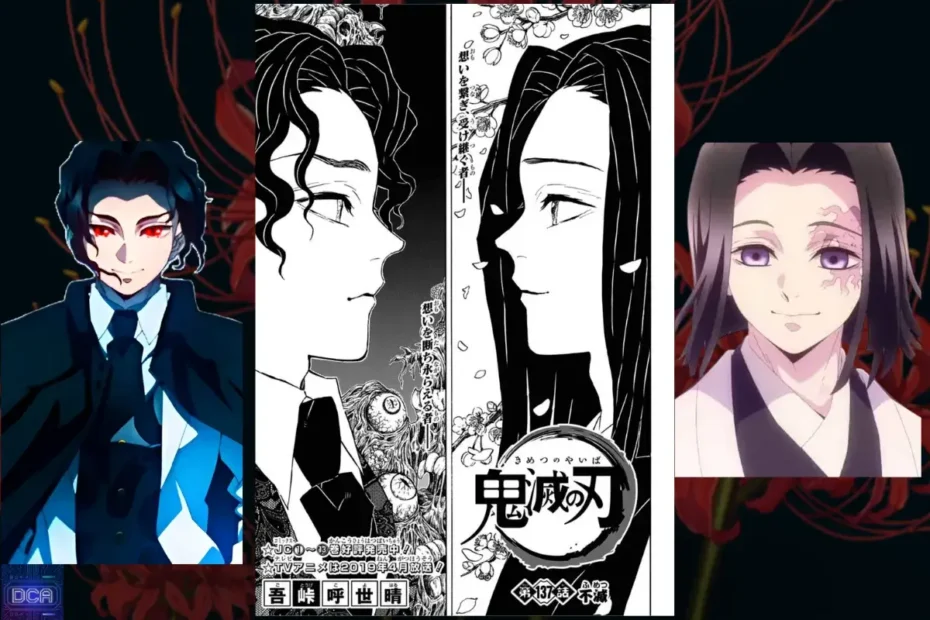 Montagem com Muzan Kibutsuji e Kagaya Ubuyashiki, ilustrando a chocante relação entre o Clã Ubuyashiki e Muzan e a maldição que os une por serem da mesma linhagem de sangue.