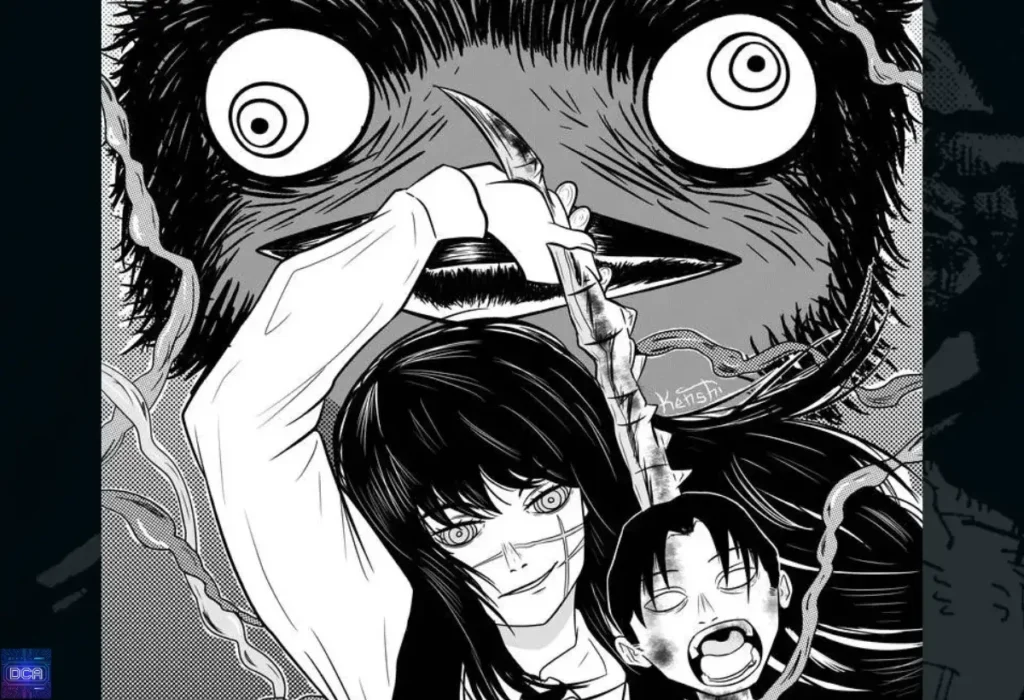 Arte ilustrando a dupla identidade e a relação parasitária entre Asa Mitaka e **Yoru Demônio da Guerra**, mostrando a constante guerra civil interna na co-protagonista de Chainsaw Man Parte 2.