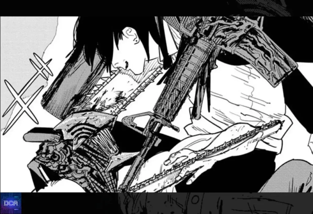 Demônio da Arma: A Análise Definitiva do Terror em Chainsaw Man 5 Painel do mangá de Denji segurando o corpo de Aki Hayakawa como Infernal da Arma, ilustrando a trágica conclusão da busca pelo **Demônio da Arma** e o massacre psicológico em Chainsaw Man.