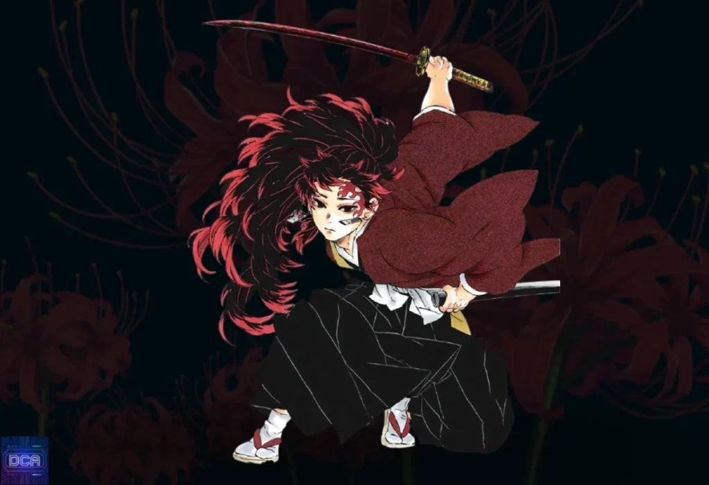 Montagem de Yoriichi Tsugikuni, ilustrando como ele foi o criador da origem das respirações, a técnica que permitiu que humanos lutassem contra demônios e deu início à era de ouro dos caçadores.