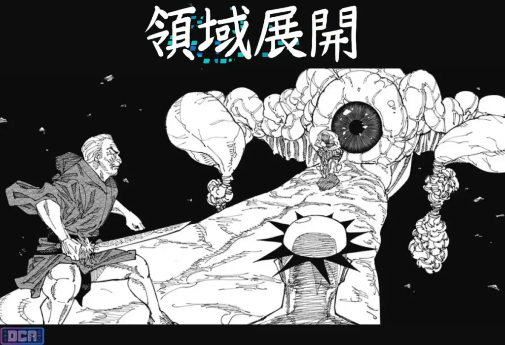 Guia Definitivo: Todas as Expansões de Domínio Jujutsu Kaisen Explicadas (Mangá e Anime) 3 Painel do mangá com a "Expansao de dominio de Naoya Zenin Palácio Lunar da Célula do Tempo." explicando como funciona uma Expansão de Domínio, focando no conceito da barreira (Kekkai) e do acerto garantido, as regras centrais das Expansões de Domínio Jujutsu Kaisen.