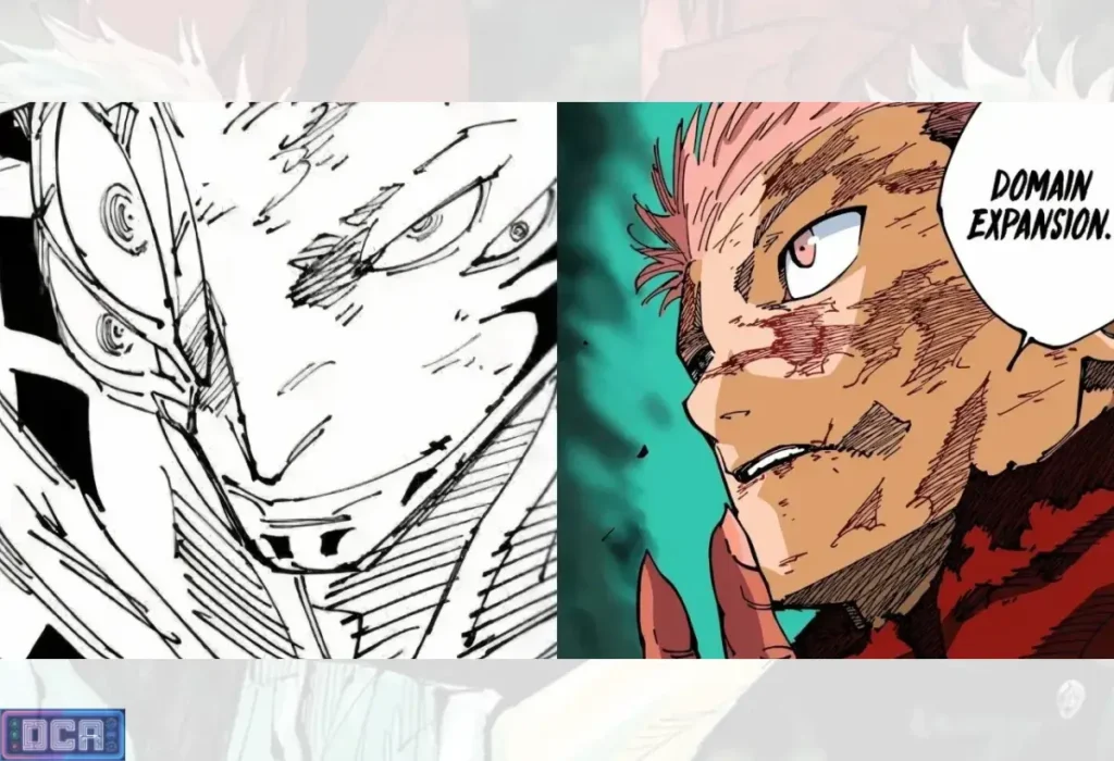 Expansão de Domínio do Itadori Explicada: O que é o Santuário? 3 Painel do mangá com Yuji Itadori vs Sukuna, ilustrando a análise sobre o que a Expansão de Domínio do Itadori faz: um 'bisturi de alma' focado em atacar a alma de Sukuna e salvar Megumi.