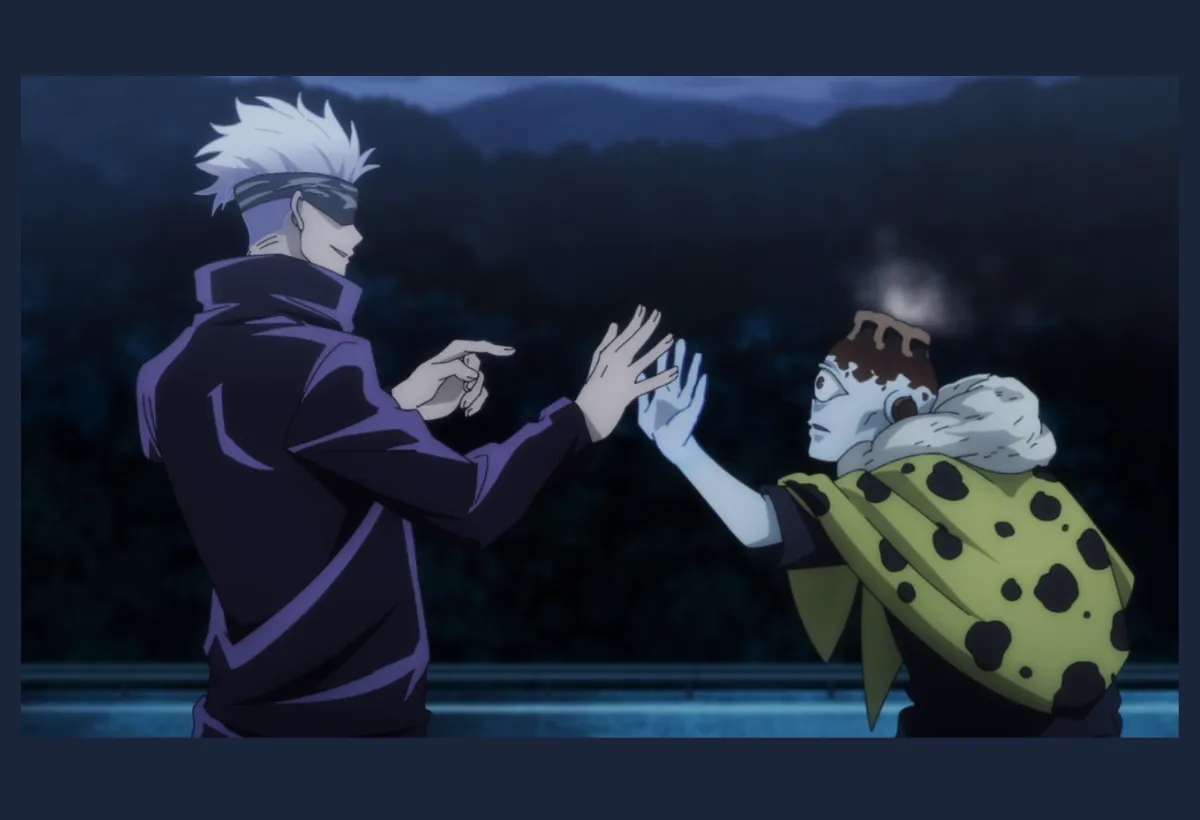 Análise: A Luta de Gojo vs Jogo Foi a Melhor Apresentação de uma Expansão de Domínio? 23 Satoru Gojo bloqueando o ataque de Jogo, ilustrando a análise crítica sobre a luta Gojo vs Jogo e por que ela foi a melhor apresentação de uma Expansão de Domínio.