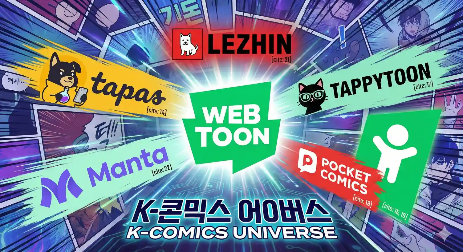 Onde Ler Manhwa? Os 7 Melhores Apps e Sites de Webtoon (Guia 2026) 27 Imagem de capa do guia mostrando as logos das 7 melhores plataformas oficiais (WEBTOON, Tapas, Tappytoon, Manta) para ler manhwa e webtoons online com segurança em 2026.