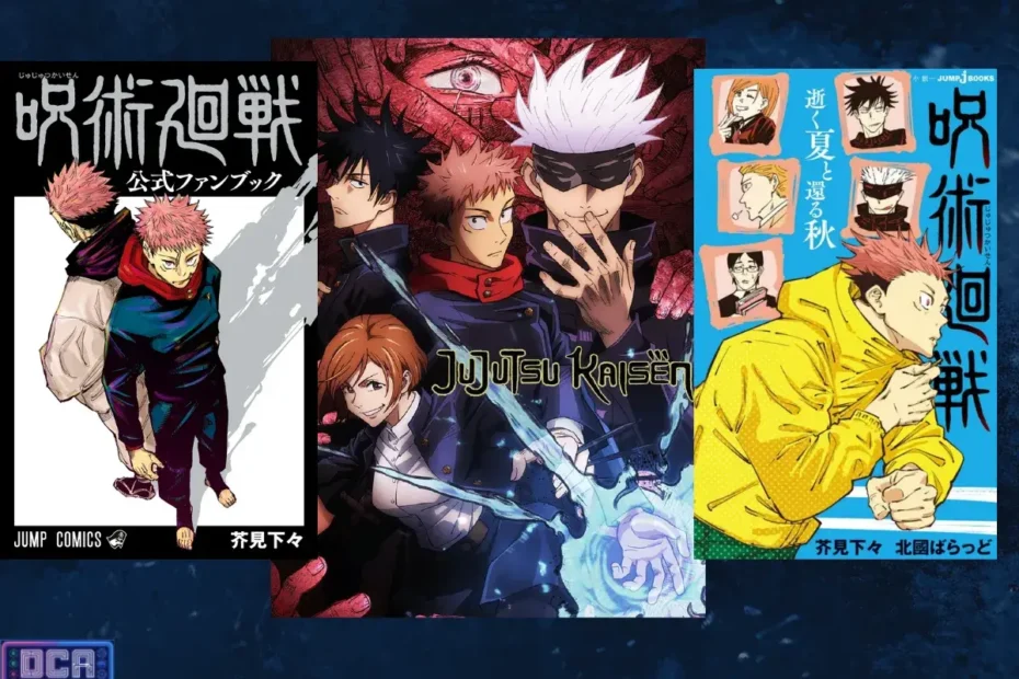 Ordem Cronológica de Jujutsu Kaisen: O Guia Definitivo e Completo (2026) 3 Infográfico mostrando a ordem cronológica de Jujutsu Kaisen através do Official Fanbook, o filme Jujutsu Kaisen 0 e as Light Novels da série.