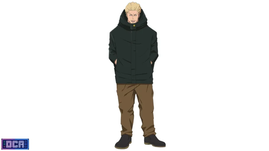 Guia de Personagens da Terceira Temporada: Os Jogadores do Jogo do Abate (2026) 6 Kinji Hakari com cabelo loiro curto e jaqueta preta volumosa, personagem da 3ª temporada de Jujutsu Kaisen (Jogo do Abate).