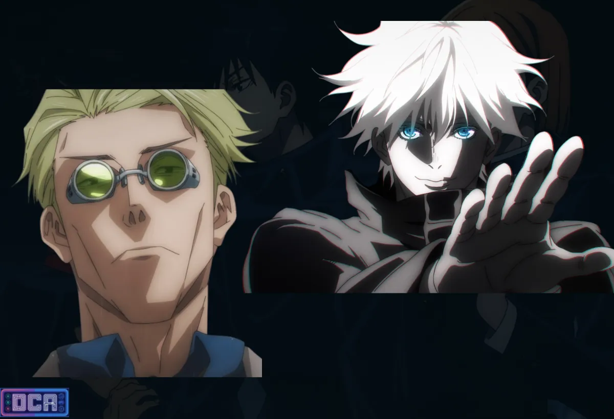 Protagonistas e Mentores de Jujutsu Kaisen: A Hierarquia da Força Jujutsu 3 Retrato dos mentores de Jujutsu Kaisen: Satoru Gojo com Seis Olhos ativados e Kento Nanami, representando a hierarquia da força jujutsu.