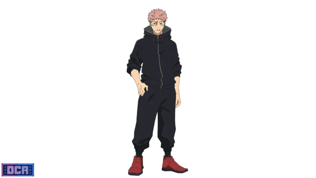 Guia de Personagens da Terceira Temporada: Os Jogadores do Jogo do Abate (2026) 2 Yuji Itadori em pé com seu uniforme escuro e capuz vermelho, protagonista de Jujutsu Kaisen na 3ª temporada (Jogo do Abate).