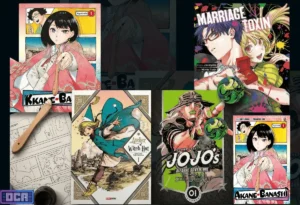 Guia Definitivo: Os Lançamentos Dark de Abril 2026 que Vão Estraçalhar seu Psicológico 3 "Colagem dos lançamentos de mangás dark de abril 2026: capas de Akane-banashi, Marriage Toxin, Ateliê das Feiticeiras e JoJo's Bizarre Adventure: Steel Ball Run."