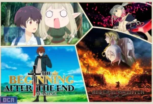 O Calendário Definitivo: Tabelas de Estreia e Streaming dos Animes de Abril 2026 3 Colagem promocional dos animes de abril 2026, destacando The Beginning After the End e Release That Witch para ilustrar as tabelas de streaming da temporada de primavera.