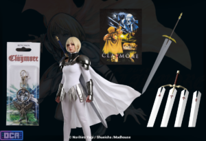 Camisetas, Cosplay e Acessórios de Claymore: O Arsenal Sombrio para Fãs 3 Montagem reunindo o arsenal definitivo para fãs: uma elegante camiseta preta estampando Clare em tons prata e dourado, um cobiçado chaveiro em sua cartela original, impressionantes miniaturas das lendárias espadas da Organização e uma modelo vestindo o icônico traje das guerreiras. Um verdadeiro convite para explorar as melhores opções de Camisetas, Cosplay e Acessórios de Claymore.