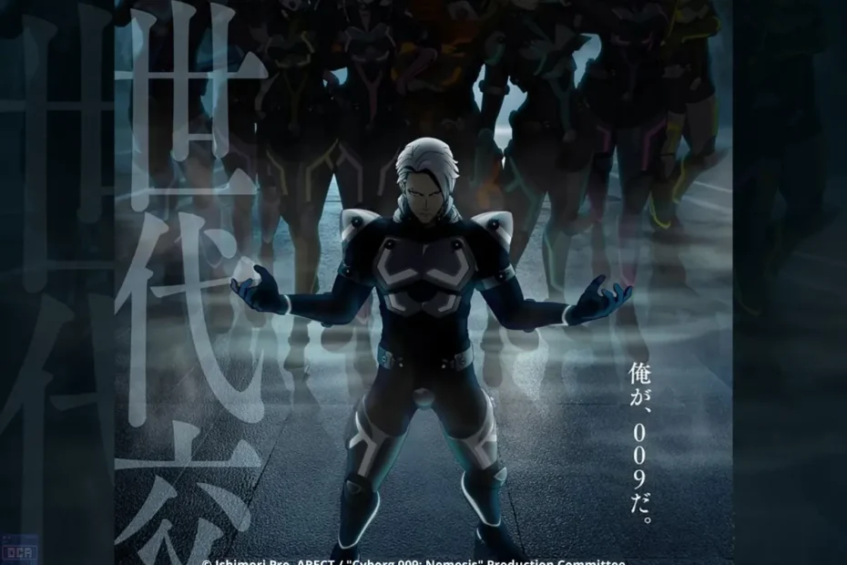 Cyborg 009: Nemesis Anuncia Estreia Sangrenta para Julho 1 Banner promocional de Cyborg 009: Nemesis apresentando o protagonista em uma pose imponente e sombria de combate, vestindo seu traje cibernético escuro com detalhes brilhantes em um ambiente envoaçado por névoa, transmitindo a atmosfera tensa e sangrenta da nova adaptação.
