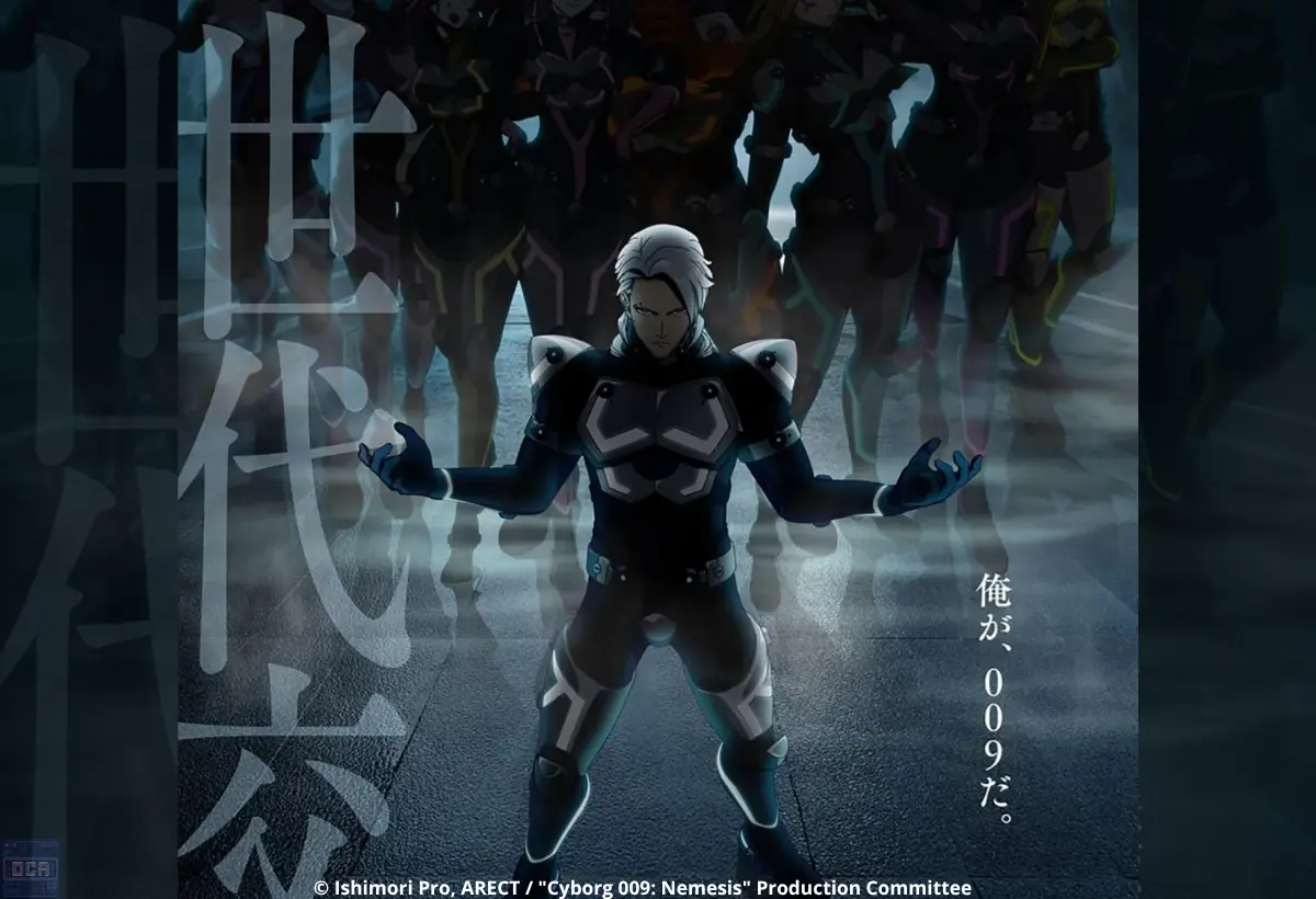 Cyborg 009: Nemesis Anuncia Estreia Sangrenta para Julho 3 Banner promocional de Cyborg 009: Nemesis apresentando o protagonista em uma pose imponente e sombria de combate, vestindo seu traje cibernético escuro com detalhes brilhantes em um ambiente envoaçado por névoa, transmitindo a atmosfera tensa e sangrenta da nova adaptação.