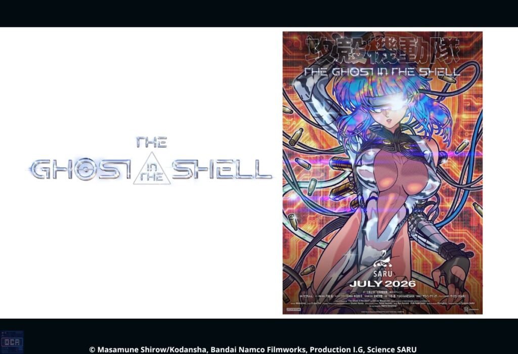 Motoko Kusanagi conectada à rede em uma atmosfera intensamente cyberpunk e futurista, destacando a complexidade tecnológica e visual da nova série THE GHOST IN THE SHELL.